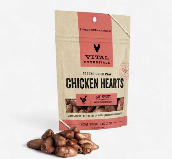 Vital Essentials Freeze-Dried Raw Cat Treats Chicken Hearts, 0.8-oz bag