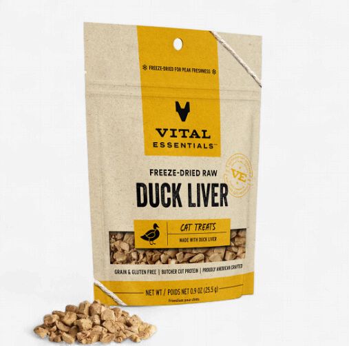 Vital Essentials Freeze-Dried Raw Cat Treats Duck Liver, 0.9-oz bag