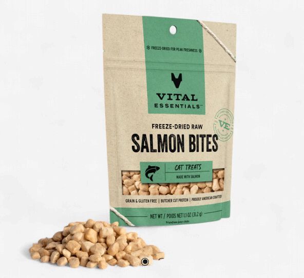 Vital Essentials Freeze-Dried Raw Cat Treats Salmon Bites, 1.1-oz bag