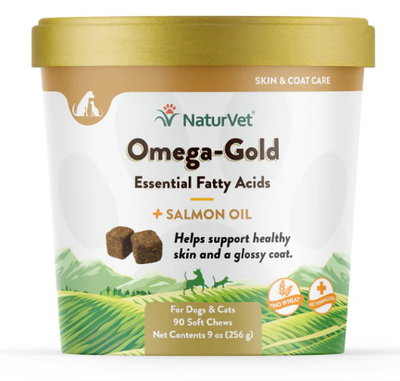 NaturVet Omega Gold Plus Salmon Oil Soft Chew Cup 90 count for Dogs