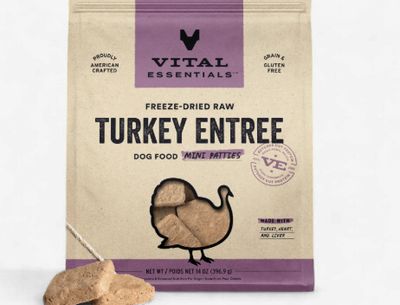 Vital Essentials Mini Patties Raw Turkey Entrée Freeze-Dried Dog Food &amp; Topper, 14-oz bag