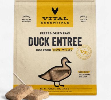 Vital Essentials Mini Patties Raw Duck Entrée Freeze-Dried Dog Food &amp; Topper, 14-oz bag