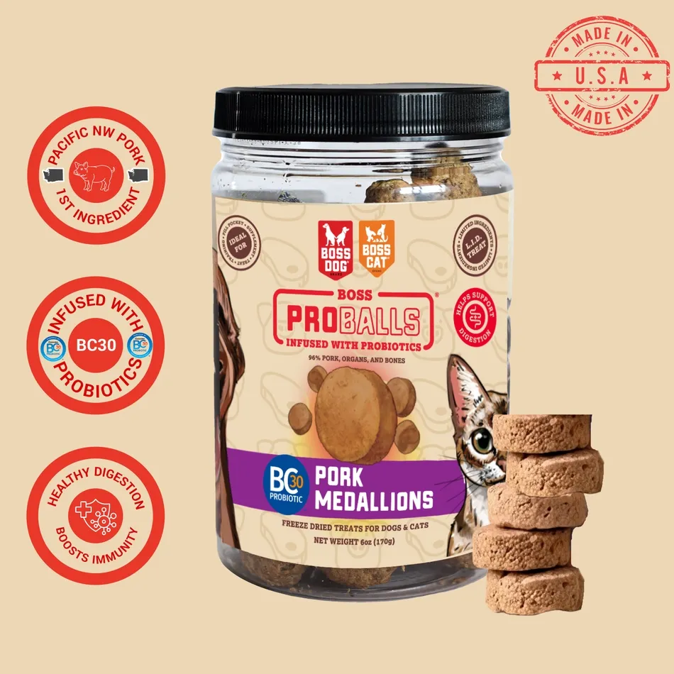 Boss Dog Proballs Freeze-Dried Raw Pork Meatball Dog Treats 6 oz Jar