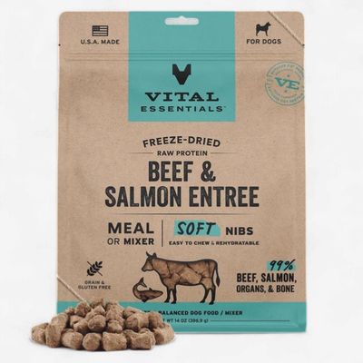 Beef &amp; Salmon Entrée &amp; Mixer Soft Nibs 14 Oz