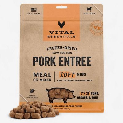 Vital Essentials Soft Nibs Raw Pork Entrée Freeze-Dried Dog Food &amp; Topper, 14-oz bag
