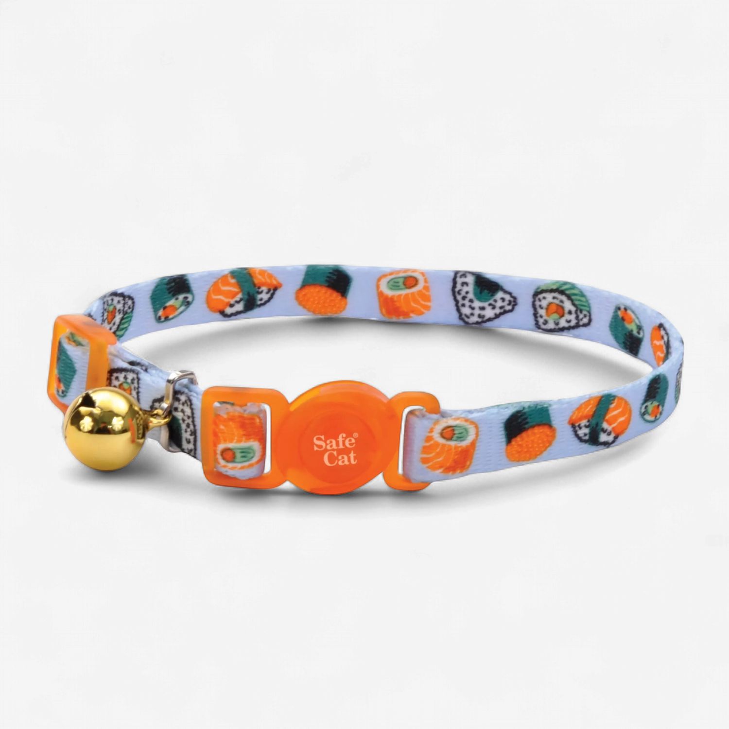Coastal Safe Cat Fashion Adjustable Breakaway Cat Collar Sushi on Blue