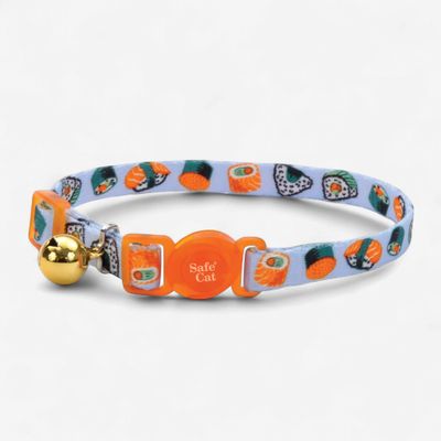 Coastal Safe Cat Fashion Adjustable Breakaway Cat Collar Sushi on Blue