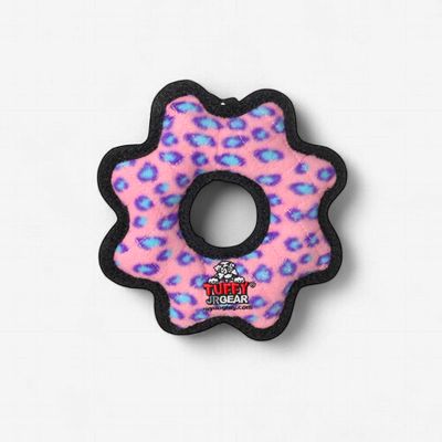 Tuffy Gear Ring Pink Leopard Durable Plush Dog Toy