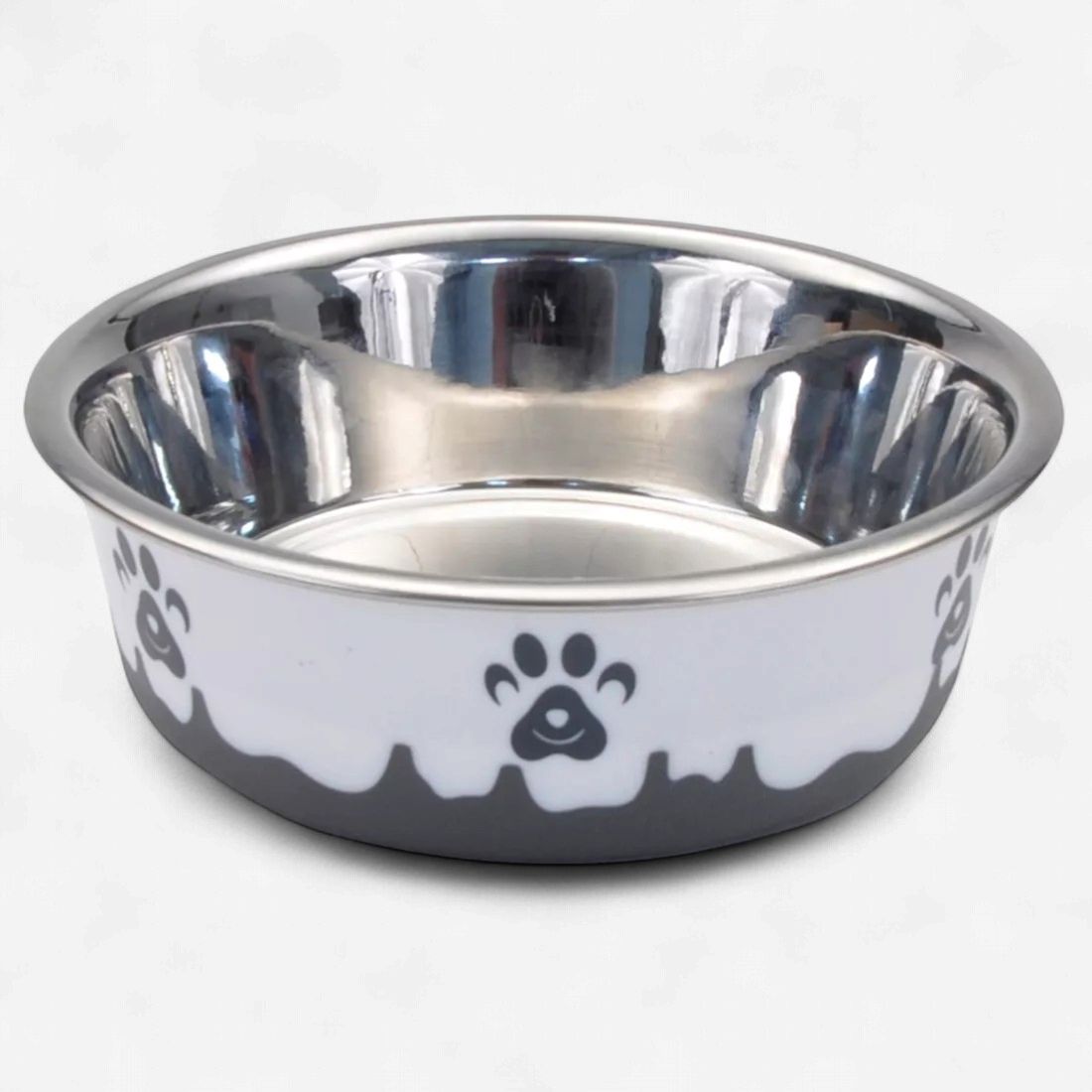Maslow Design Series Non-Skid Paw Design Dog Bowl 13 oz, Colour: Grey/White