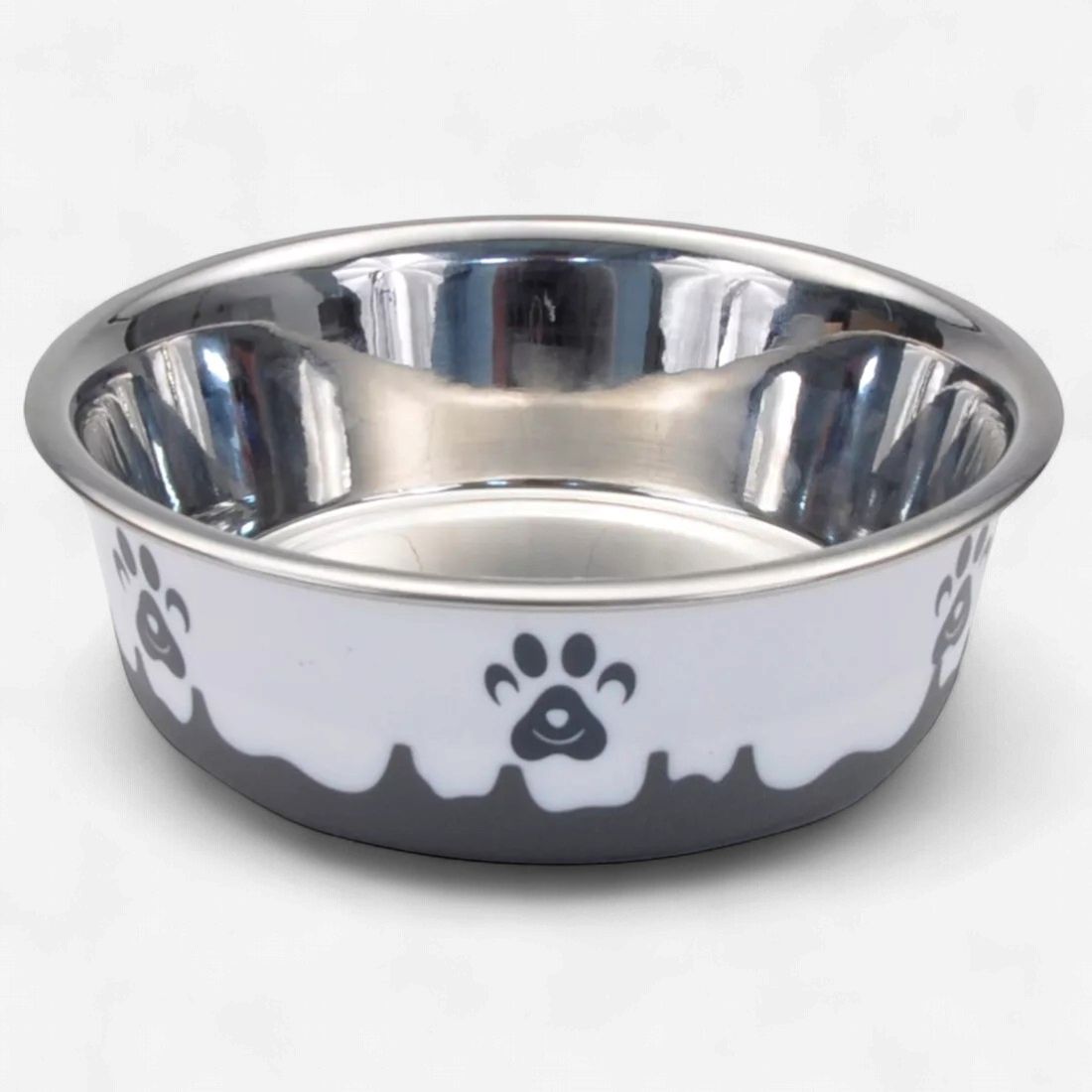 Maslow Design Series Non-Skid Paw Design Dog Bowl 28 oz, Colour: Grey/White
