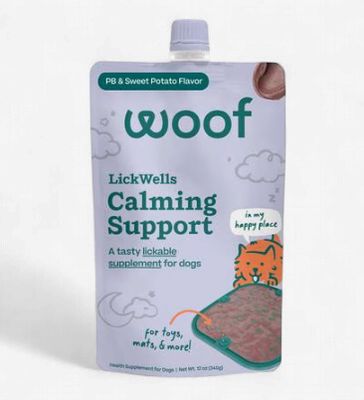 Woof LickWells Calming Support Peanut Butter &amp; Sweet Potato Dog Supplement 12 oz