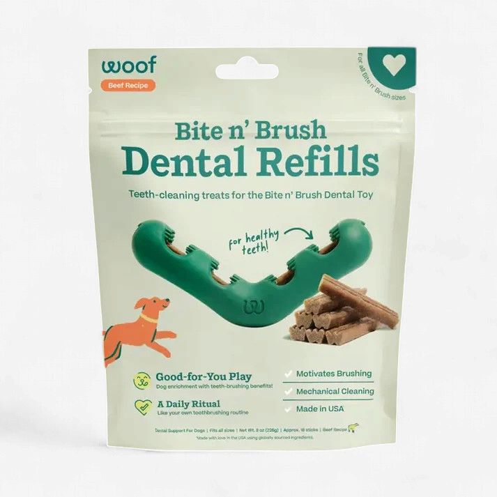 Woof Bite n' Brush Beef Dog Dental Refill 18 Pack