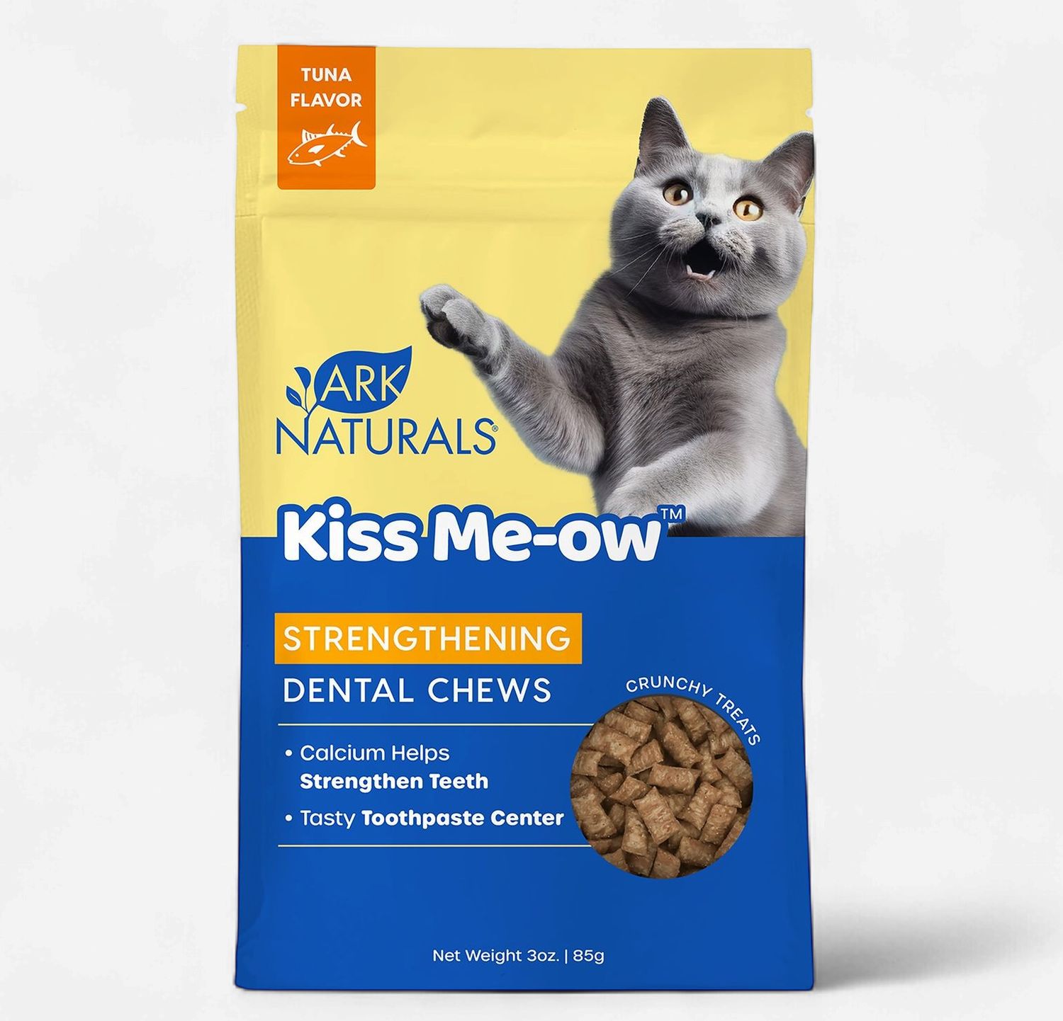 Ark Naturals Kiss Me-Ow Strengthening Tuna Dental Crunchy Cat Treats 3 oz
