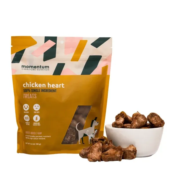 Momentum Freeze-Dried Chicken Heart Dog &amp; Cat Treats 3.5 oz