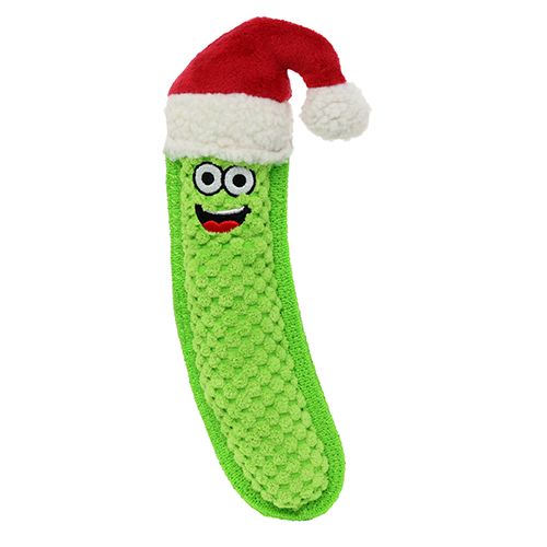Tuffy Holiday Pickle Santa Hat Durable Plush Dog Toy Small-Medium