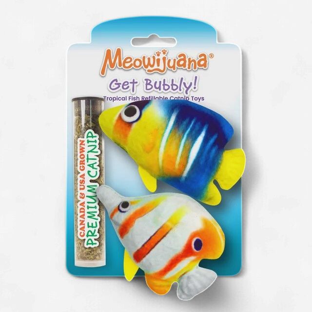 Meowijuana Get Bubbly Tropical Fish Refillable Catnip Cat Toys 2-Pack