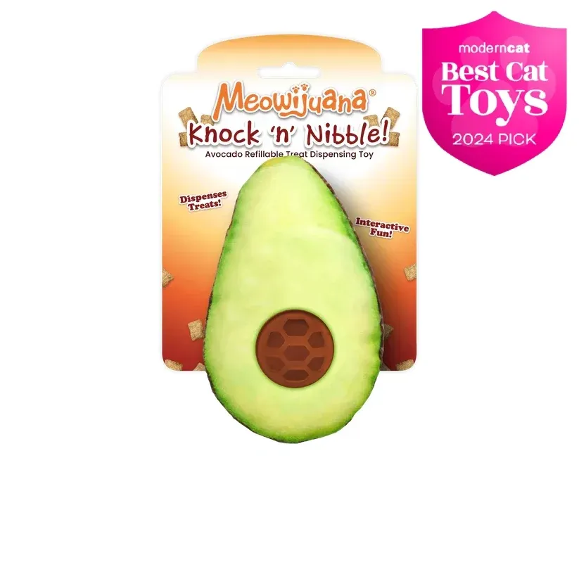Meowijuana Knock 'n' Nibble Avocado Refillable Treat Dispensing Cat Toy