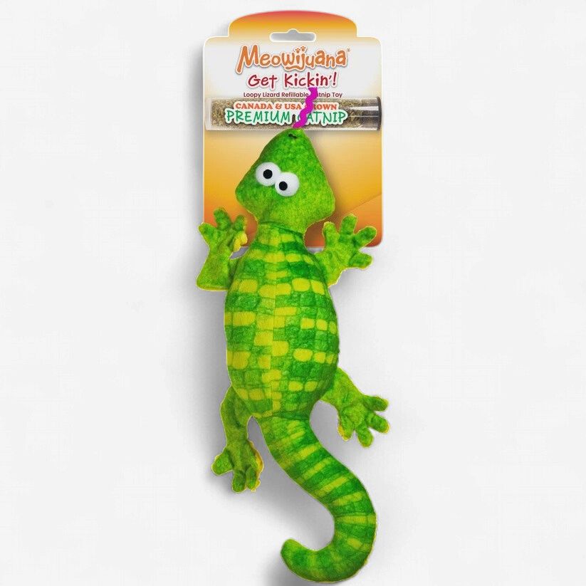 Meowijuana Get Kickin' Loopy Green Lizard Refillable Catnip Kicker Cat Toy