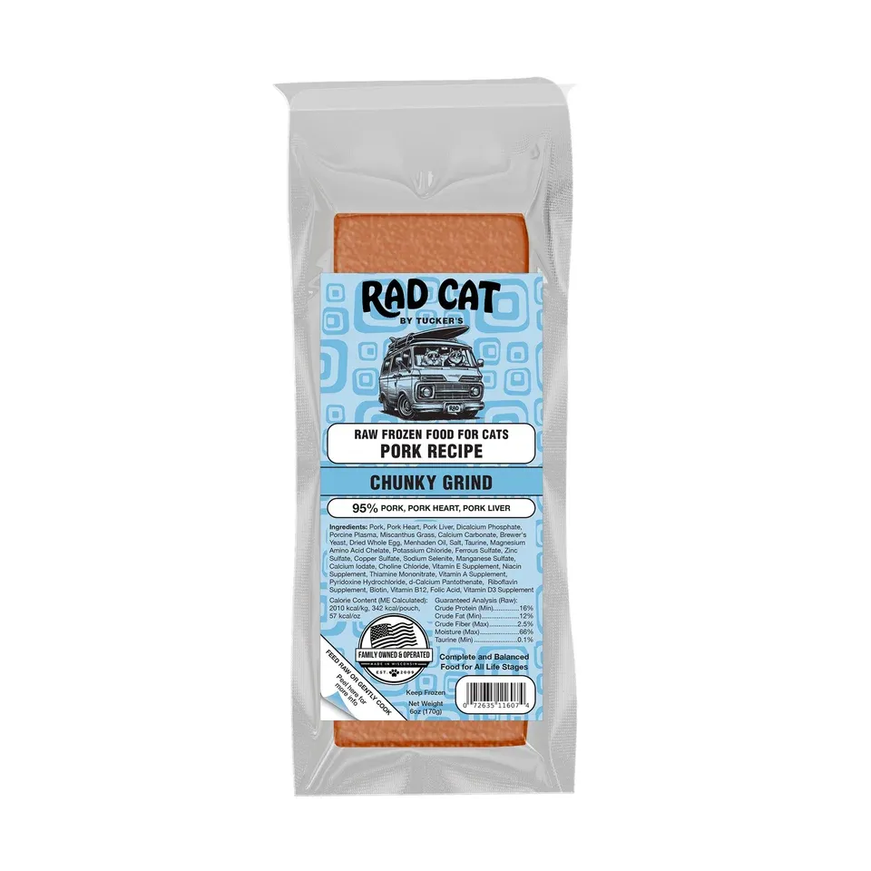 Rad Cat by Tucker's Pork Chunky Frozen Raw Cat Food 6 oz