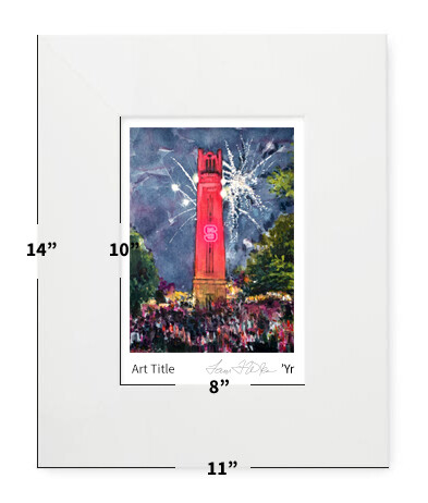 Raleigh, NC - NC State - Bell Tower Lit - 11"x14" - Matted Print - #belltowerlit - #lew