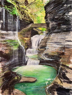 Watkins Glen , NY - Watkins Glen State Park - Chase Waterfalls - 11"x14" - Matted Print - #lew