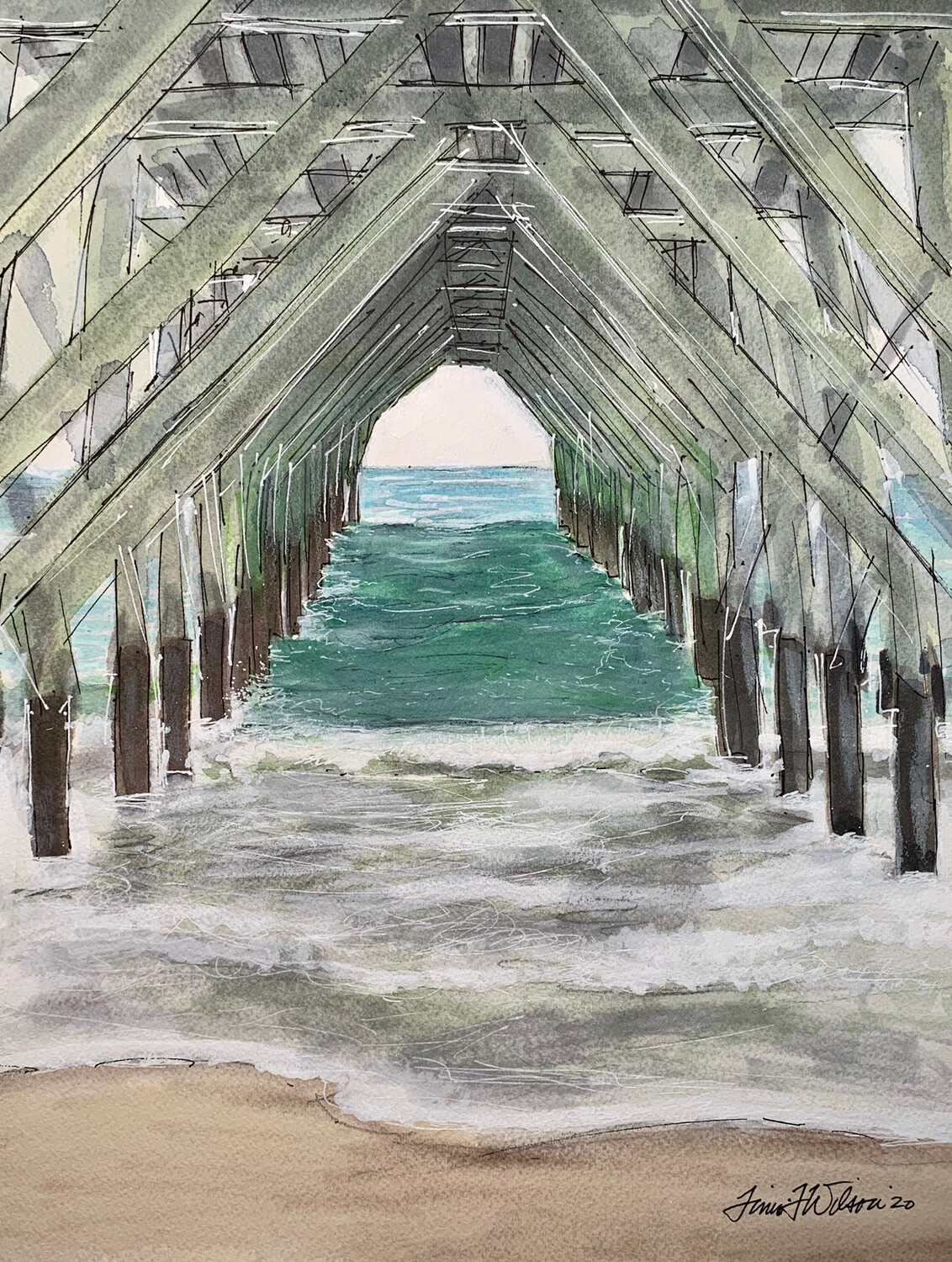 Wrightsville, NC - Oceanic Pier - 11"x14" - Matted Print - #lew
