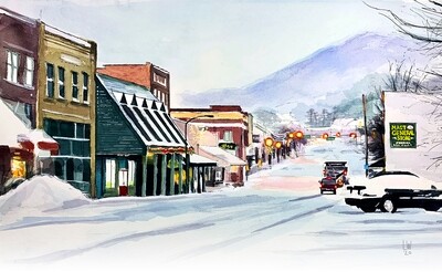 Boone, NC - Snowy Boone - 16"x20” - Matted Print - Howard Knob - #lew