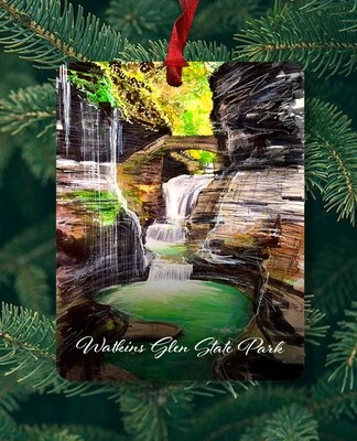 Watkins Glen, NY - Ornament - Watkins Glen State Park - Chase Waterfalls - #lew