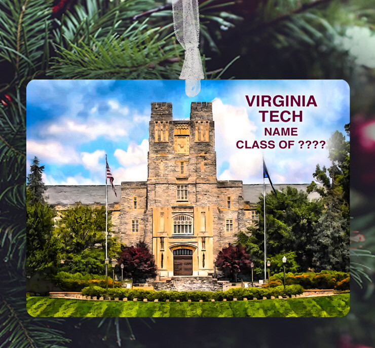 Blacksburg, VA - Ornament - Virginia Tech - Burruss Hall - #mindy