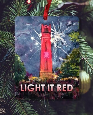 Raleigh, NC - Ornament - NC State - Bell Tower Lit - Light It Red - #lew