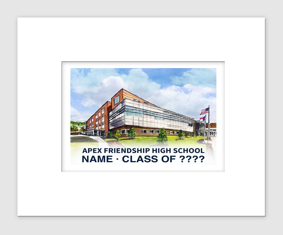 Apex, NC - Matted Print - Apex Friendship High School
