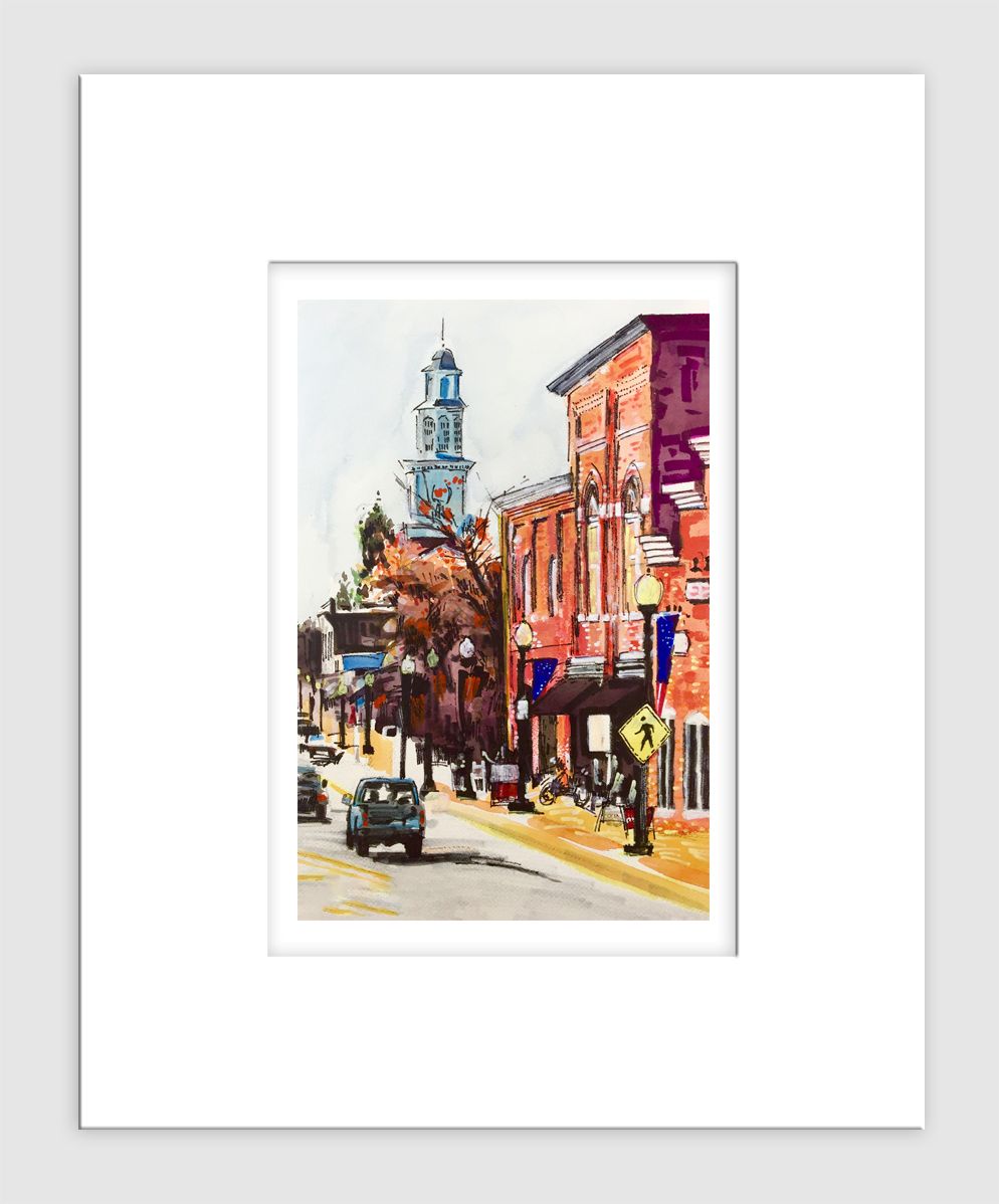 Apex, NC - Matted Print - Apex Steeple