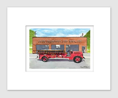 Apex, NC - Matted Print - Old Apex Firetruck