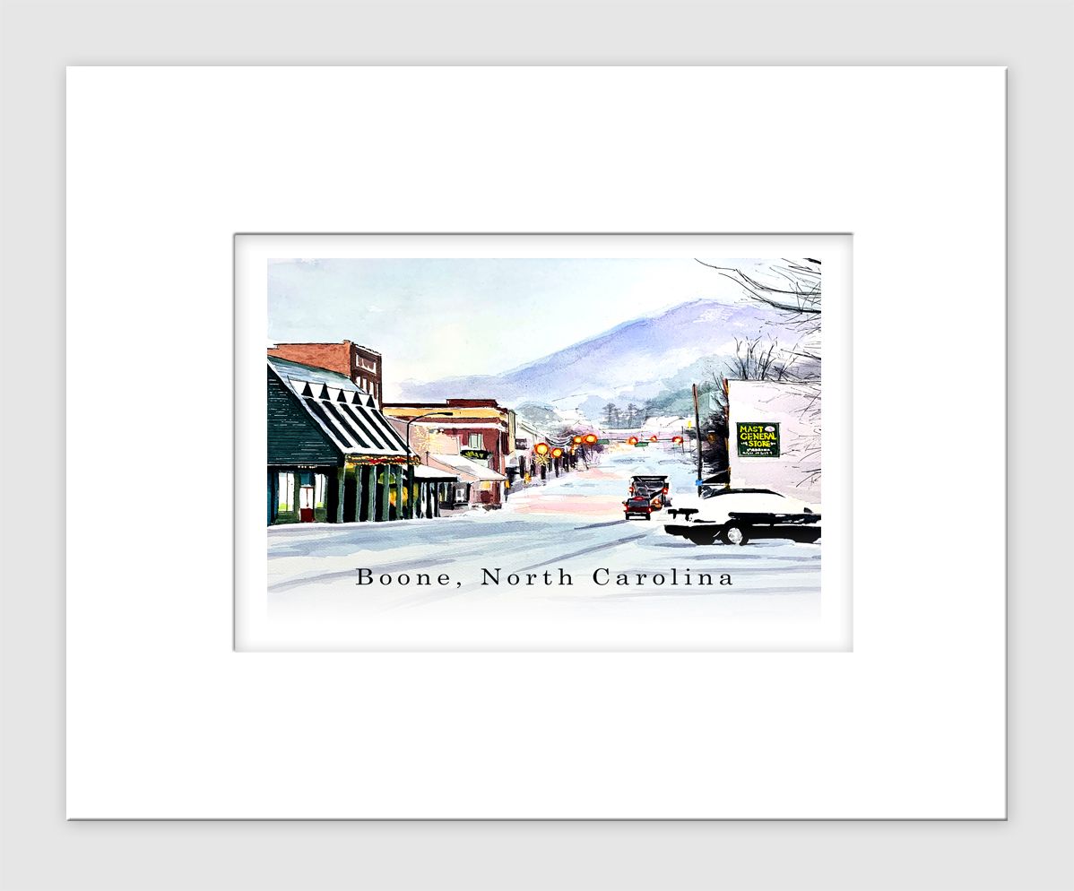 Boone, NC - Matted Print - Snowy Boone - #lew