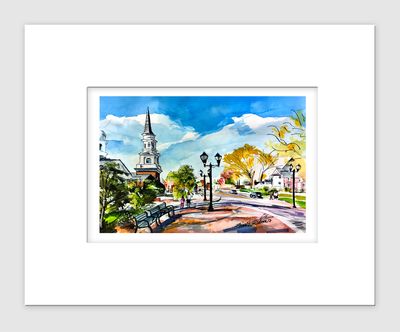 Cary, NC - Matted Print - Academy Street