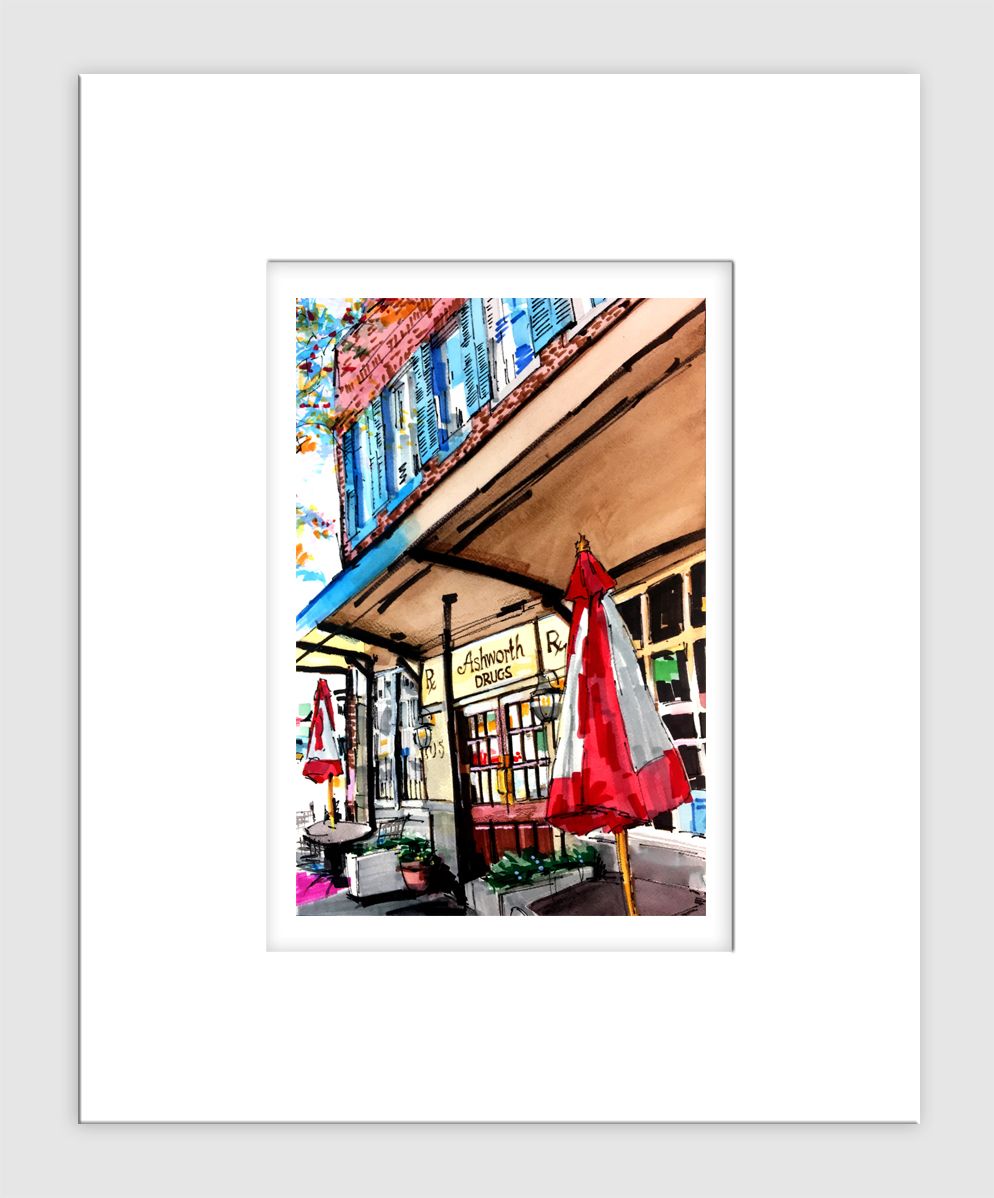 Cary, NC - Matted Print - Ashworth Drugs