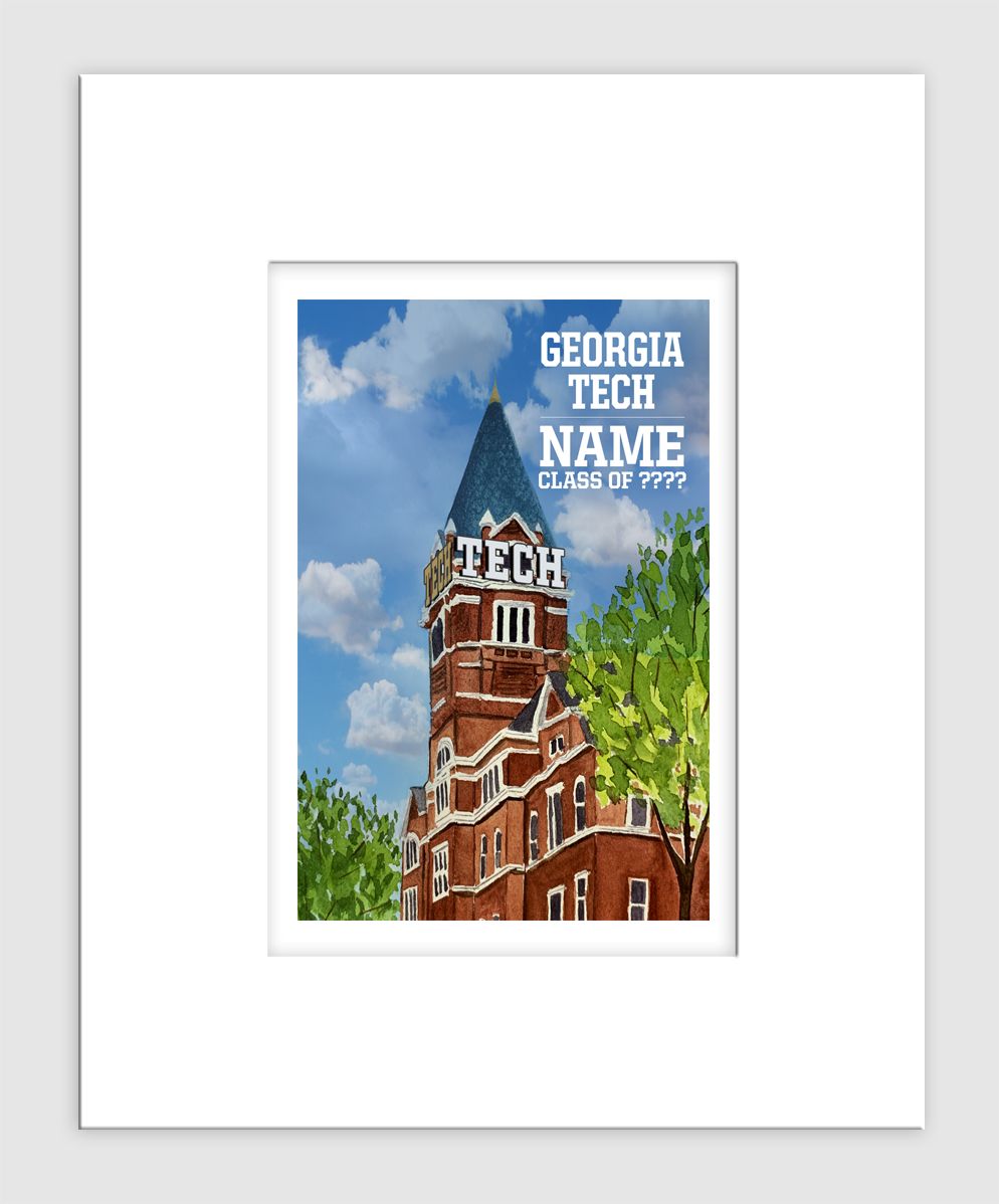 Atlanta, GA - Matted Print - Georgia Tech - Tech Tower
