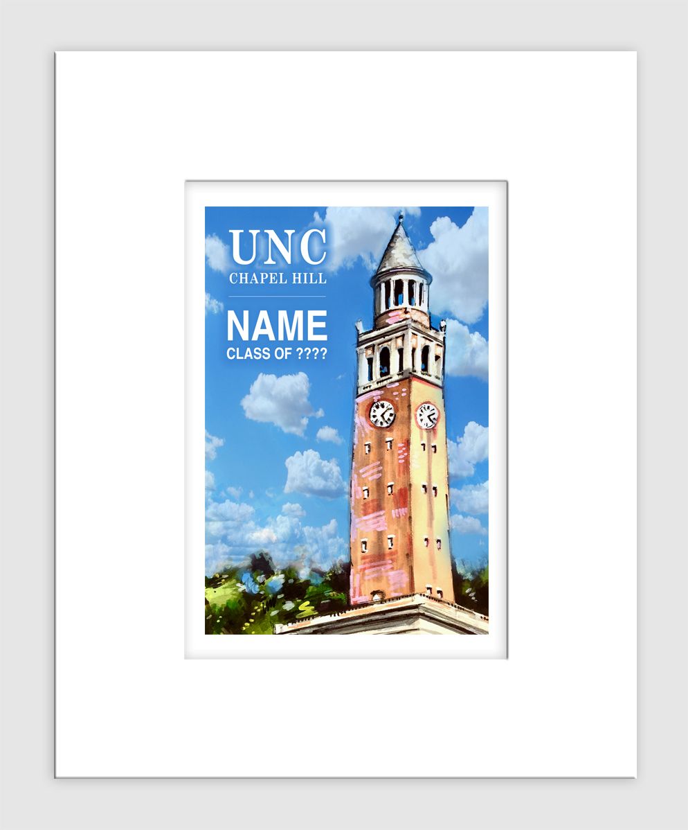Chapel Hill, NC - Matted Print - UNC - Bell Tower