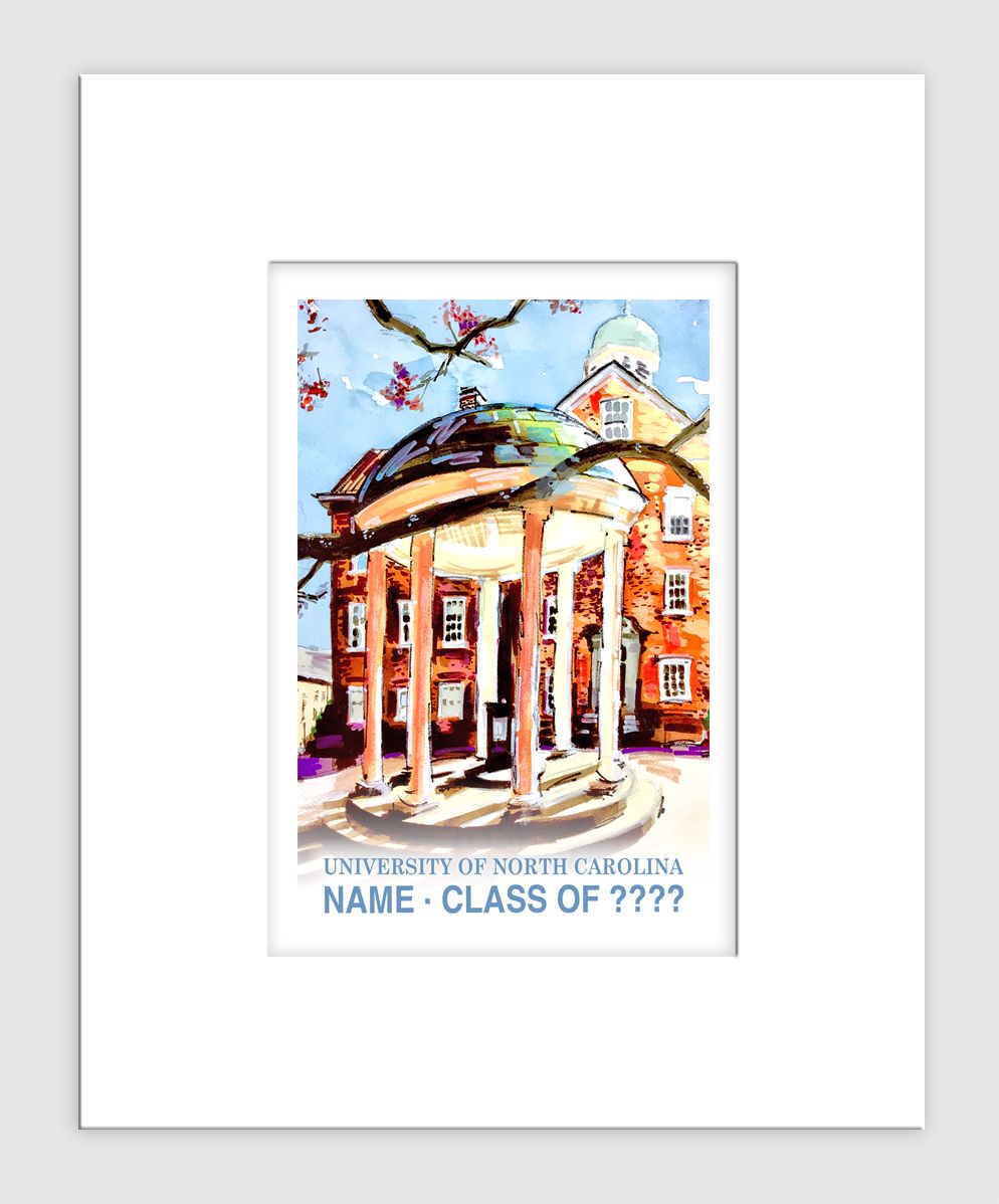 Chapel Hill, NC - Matted Print - UNC - Old Well