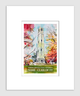 Raleigh, NC - Matted Print - NC State - Bell Tower