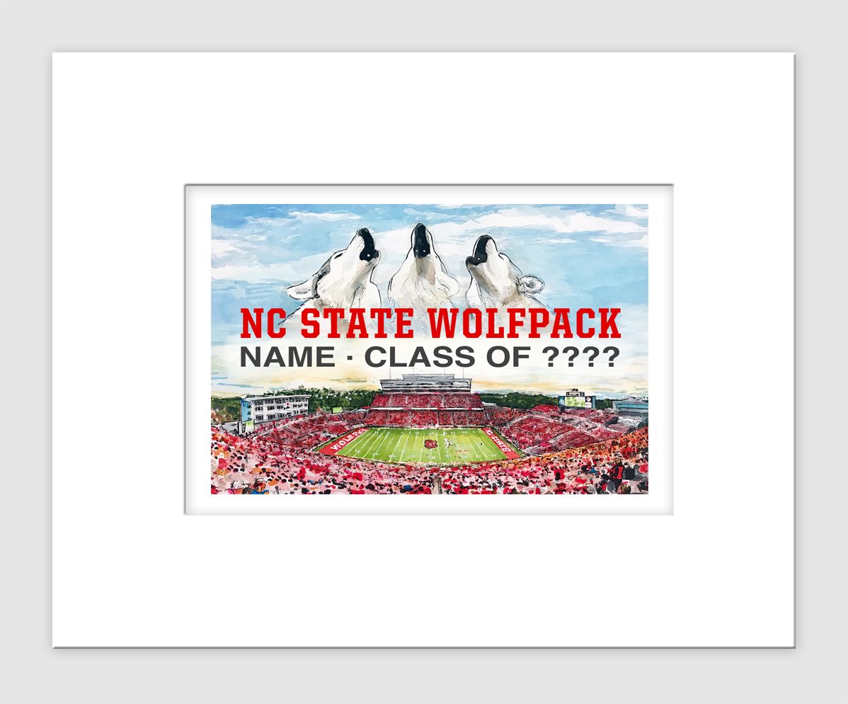 Raleigh, NC - Matted Print - NC State - Carter-Finley Stadium