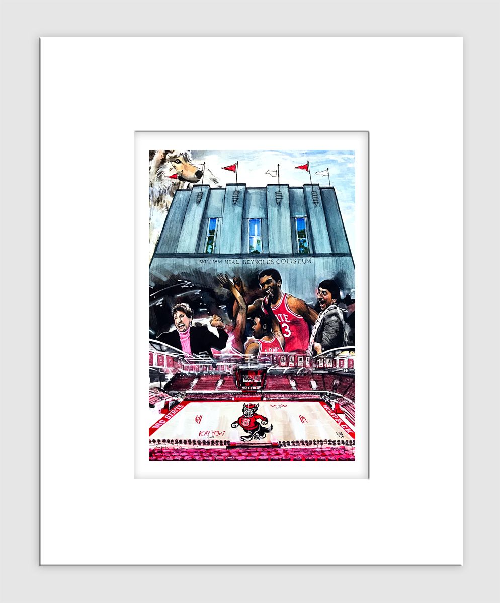 Raleigh, NC - Matted Print - NC State - Reynolds Coliseum