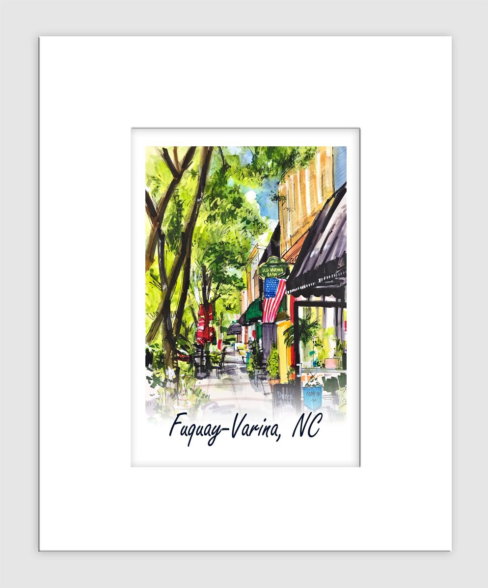 Fuquay-Varina, NC - Matted Print - Fuquay-Varina - Main Street