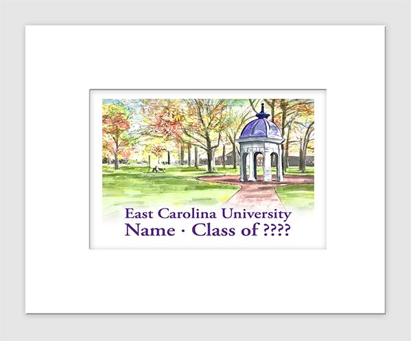 Greenville, NC - Matted Print - East Carolina University - Cupola