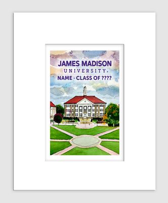 Harrisonburg, VA - Matted Print - James Madison University - Campus