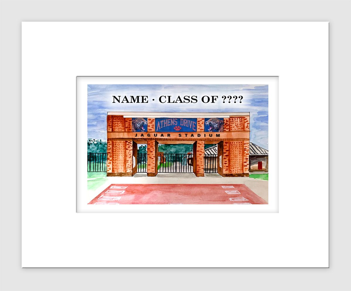 Raleigh, NC - Matted Print - Athens Drive High School - Stadium