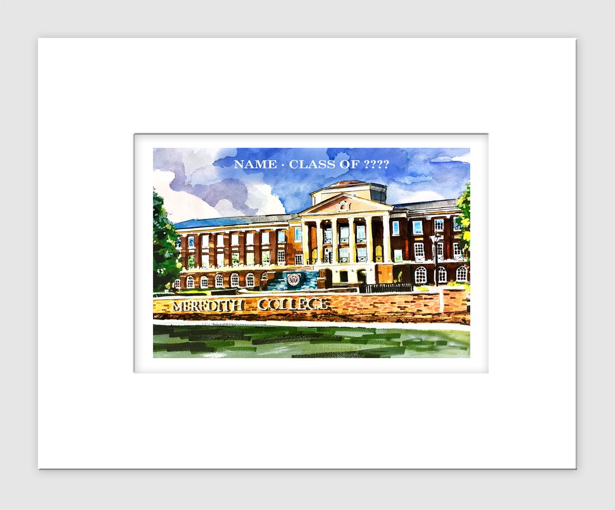 Raleigh, NC - Matted Print - Meredith College