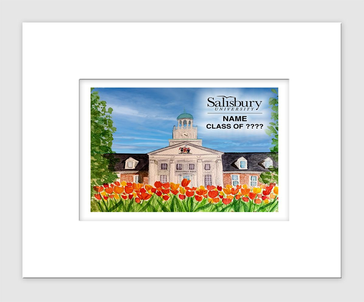 Salisbury, MD - Matted Print - Salisbury University - Holloway Hall