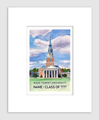 Winston-Salem, NC - Matted Print - Wake Forest University