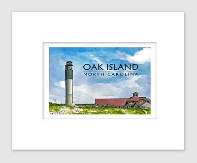 Oak Island, NC - Matted Print - Oak Island Lighthouse